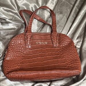 Bebe Croc-Embossed Shoulder Bag in Rich Brown